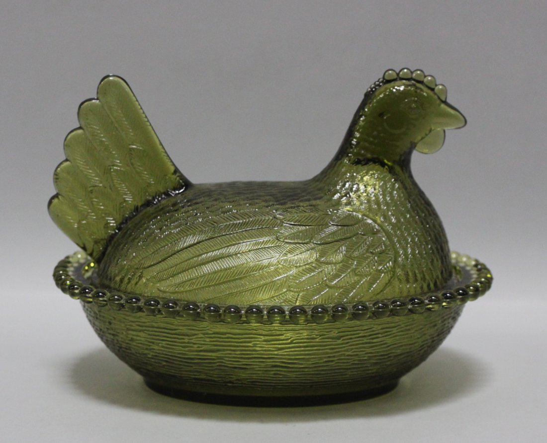 Vintage Green Depression Glass Chicken Hen on Nest Dish Nov 24, 2013