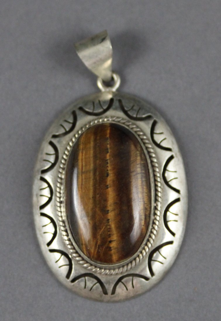 Tibetan Silver Pendant with large Cabachon Agate Stone: Dimensions: 1.75", K5W9, TN95