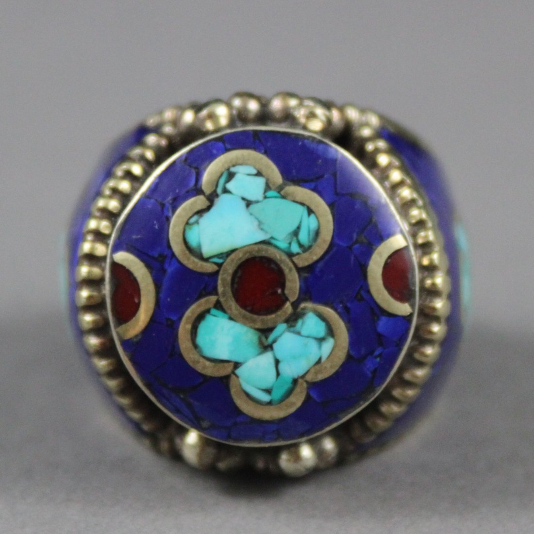 Nepal Tibetan Silver Ring lapis Inlay: Ring Size 8, K5W9, TN63