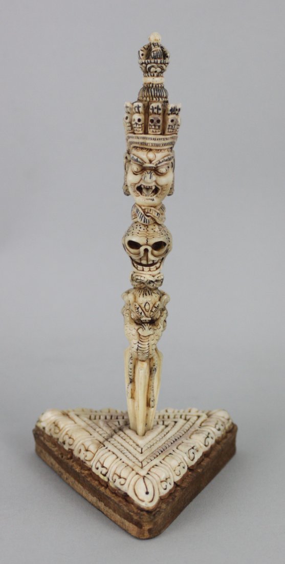 Nepalese Bone Phurba Beautiful Carving on a stand: Dimensions: 3" x 7", NL17, K2W88