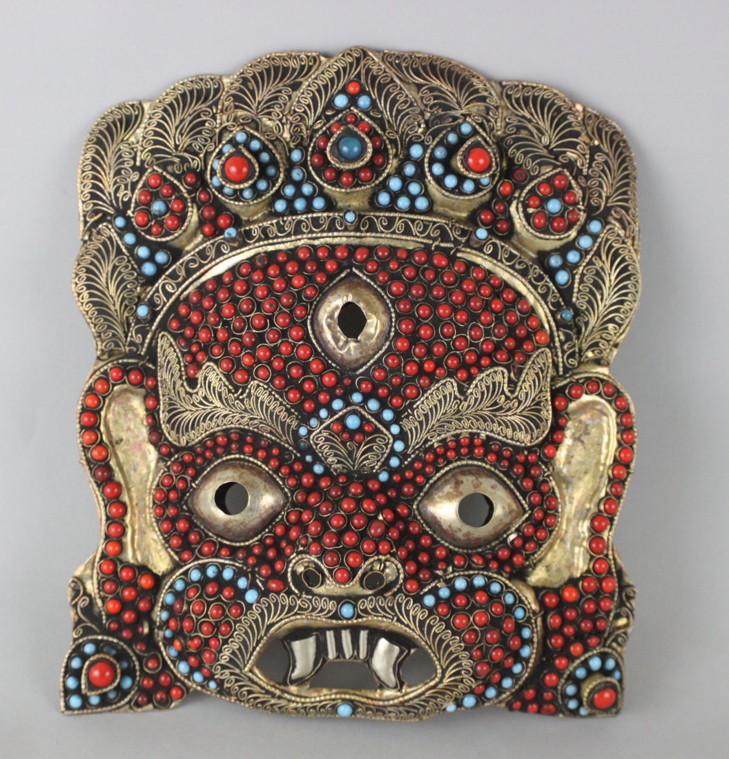 Nepalese Brass Ganesh w/ Filgree Turquoise & Coral: Dimensions: 8" x 7", NL29, K1W21