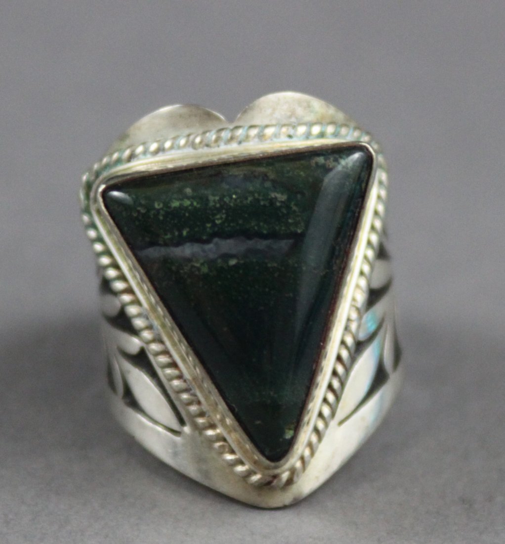 Nepal Tibetan Triangle Silver Ring with Onyx Stone: Ring Size 9.25, K4W6, TN80
