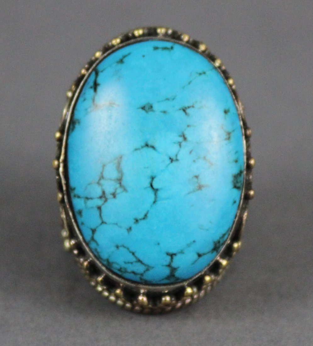 Nepalese Ring with Large Turquoise Stone: TB5, K5W9