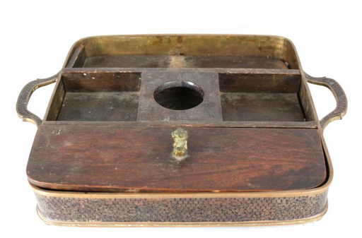Antique Chinese Scholar's Desk Set Cloissone Wood & Bro - Antique Chinese Scholar's Desk Set Cloissone Wood & Bro