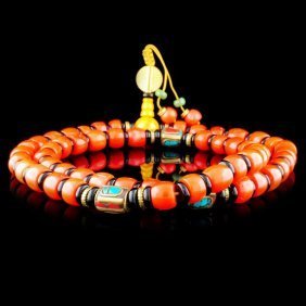 Tibetan Red Coral Bead Necklace with Pendant (1 of 1)