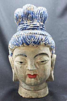 Chinese Antique Carved Wood Buddah Head: xu225 WAG1000
