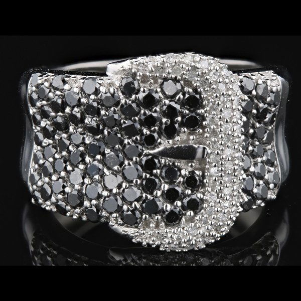 10k WGold 1.96CTW Black Dia 0.29CTW Diamond Buckle Ring (1 of 4)