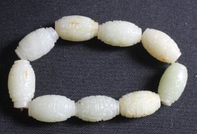 Old Chinese Carved White Jade Bead Bracelet (1 of 2)