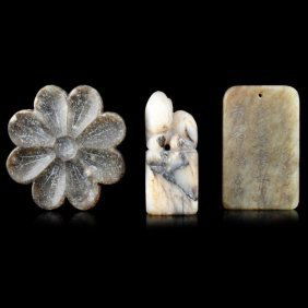 Set of 3 Antique Carved Jade Objects Pendants: xu2051 WAG400