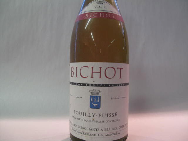 V.S.R. Bichot ,Pouilly Fuissé: This wine bottle will be sold in auction with S.A.Q.approbation. Note: All wine bottles value were upraised $100-$200, even if they are worth more or less. We all start them at $10, because these bott