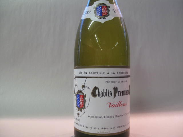Chablis Premier cru Vaillons 1987: This wine bottle will be sold in auction with S.A.Q.approbation. Note: All wine bottles value were upraised $100-$200, even if they are worth more or less. We all start them at $10, because these bott