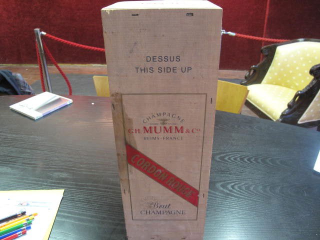 G.H. Mumm Champagne 3L: This wine bottle will be sold in auction with S.A.Q.approbation. Note: All wine bottles value were upraised $100-$200, even if they are worth more or less. We all start them at $10, because these bott