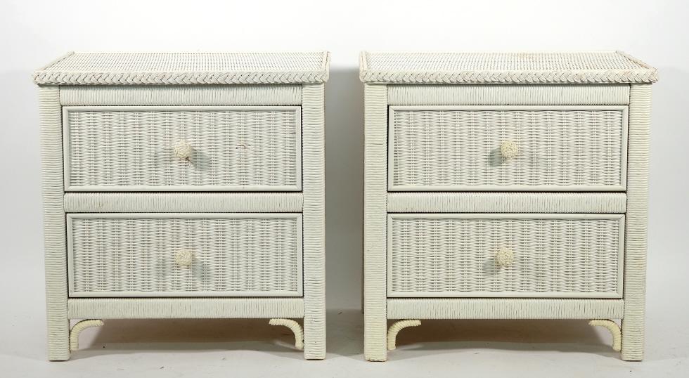 Pair, Vintage Henry Link Wicker Tables w/Drawers (1 of 4)