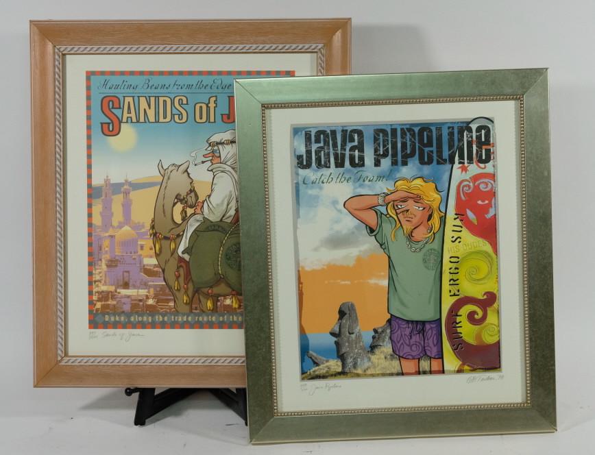 Gary Trudeau, Pair, Framed Coffee L.E. Lithographs (1 of 8)
