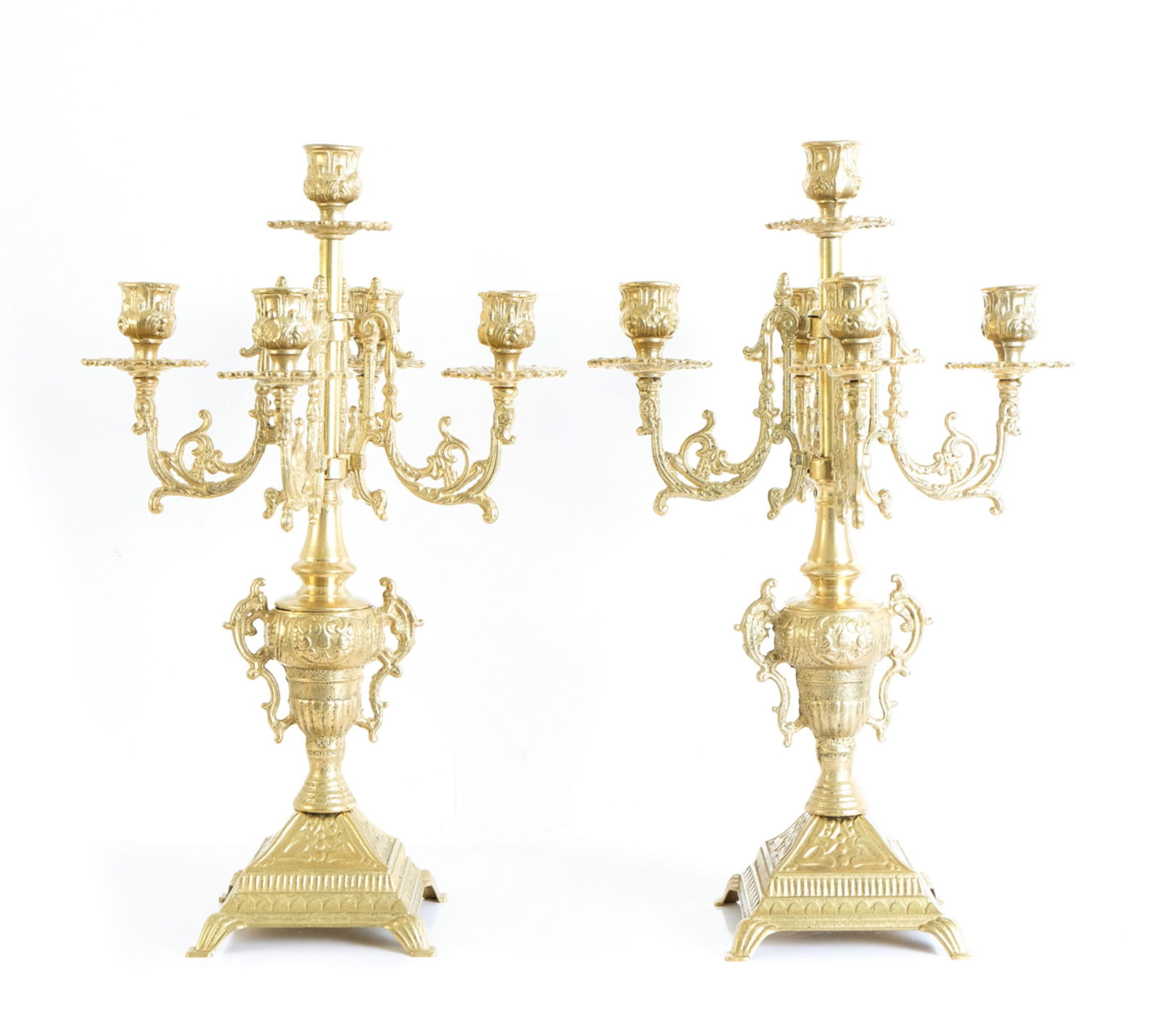 Continental Pair Gilt Metal Five Light Candelabras (1 of 6)