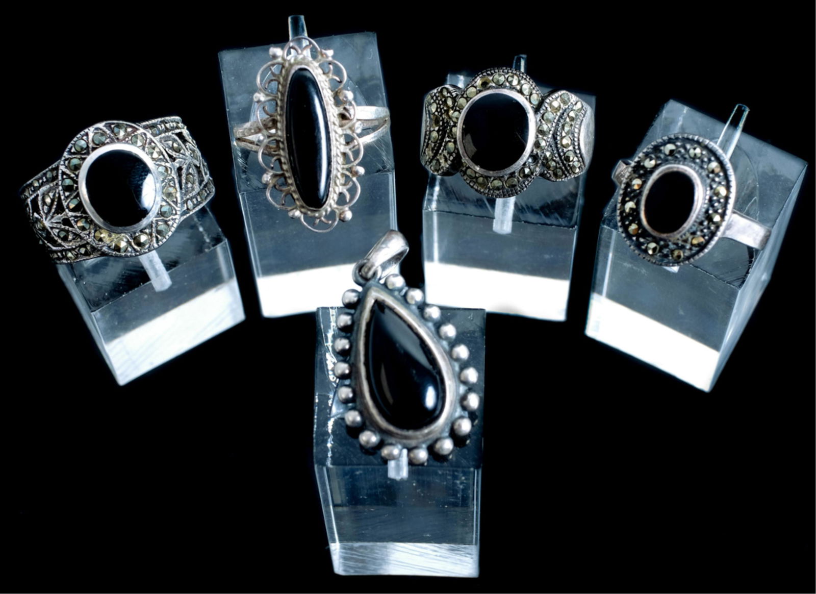 Group, 5 Pcs Sterling Silver & Onyx Jewelry (1 of 19)