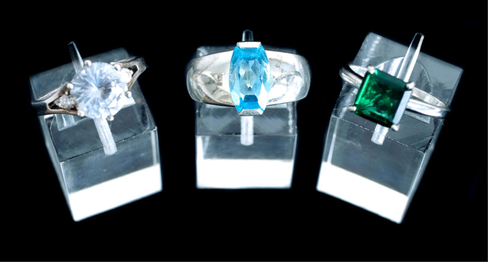 Group, Three Sterling Silver & Gemstone Rings (1 of 12)