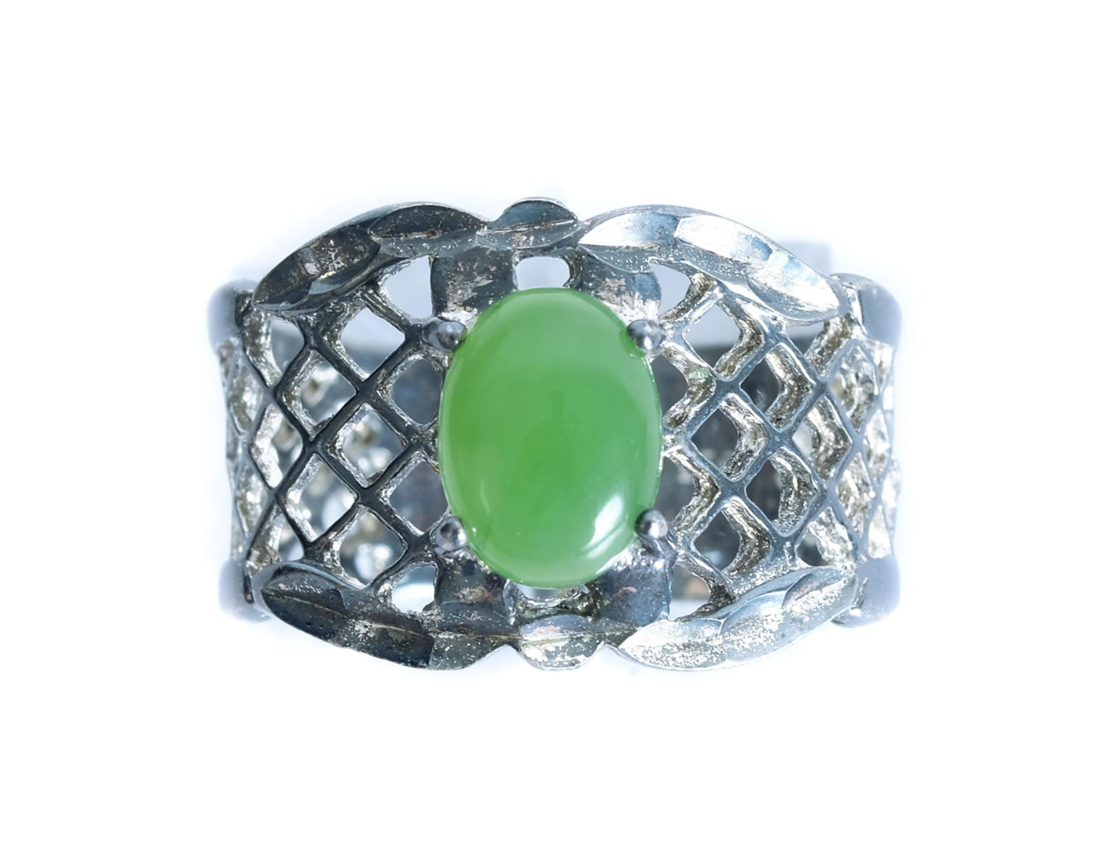 Ladies Sterling Silver & Green Chrysoprase Ring (1 of 4)