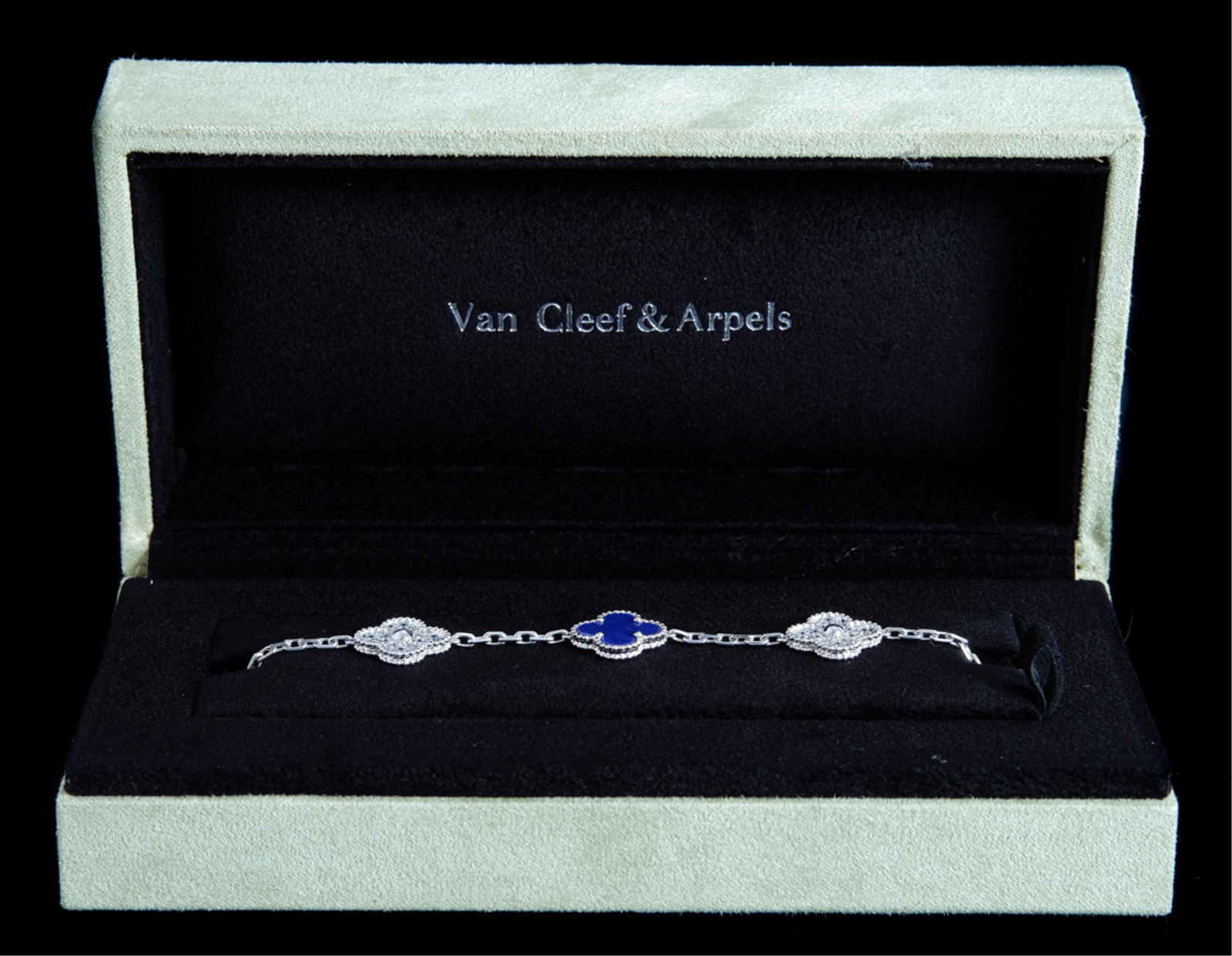 Attr. VCA 18k WG  Alhambra Diamond Lapis Bracelet (1 of 5)