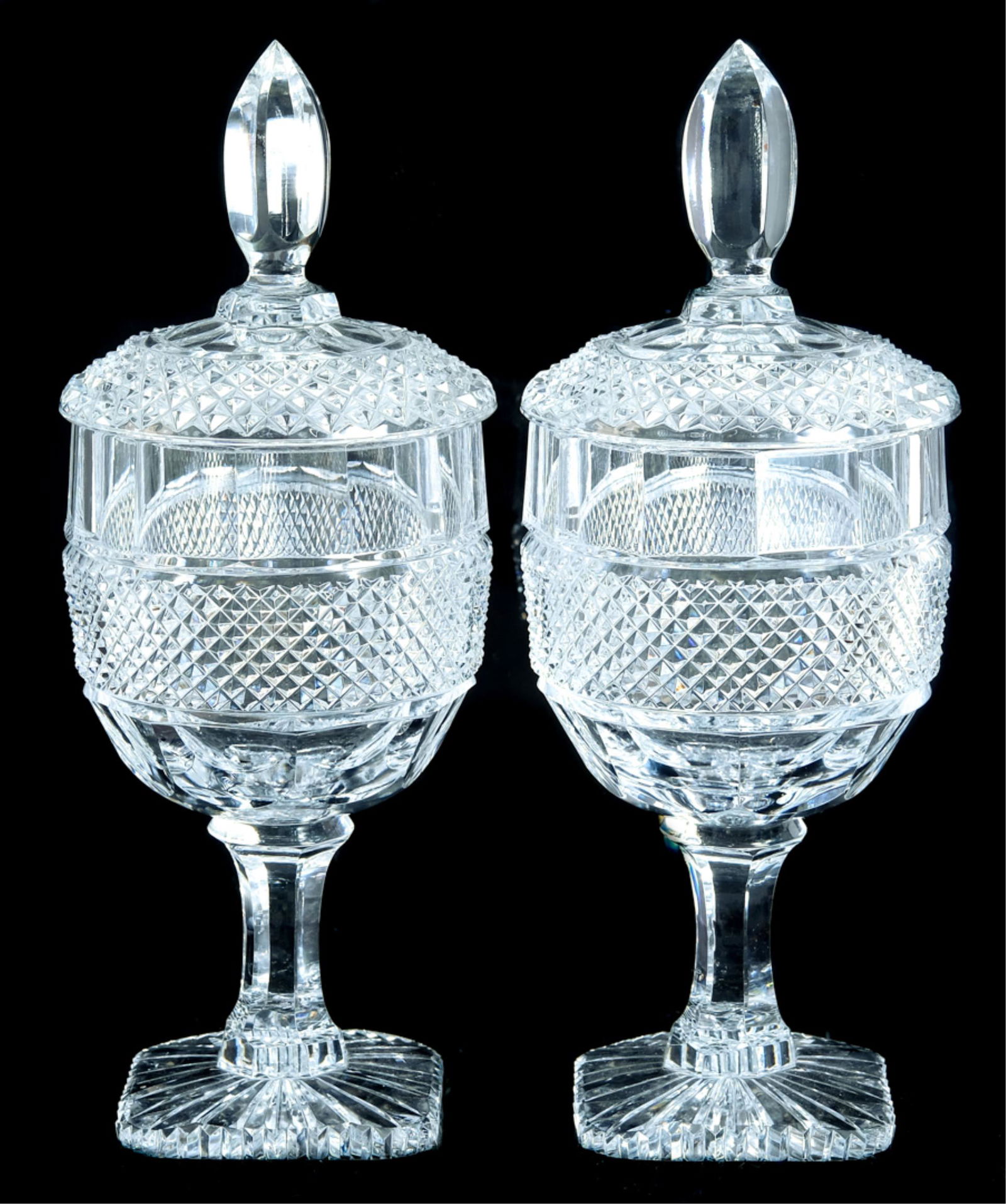 Pair, 13" Cut Glass Sweetmeat Jars w/Lids (1 of 9)