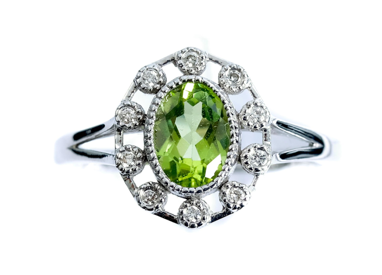 14k White Gold Diamond & 0.94ct Peridot Ring (1 of 4)