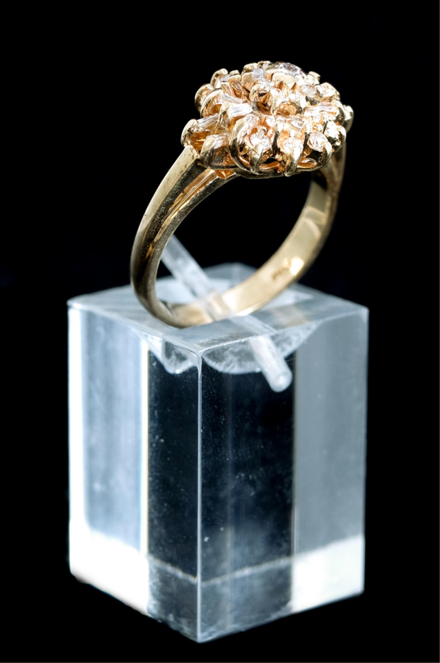 14k Yellow Gold & Diamond Cluster Ring, size 6.5 (1 of 6)