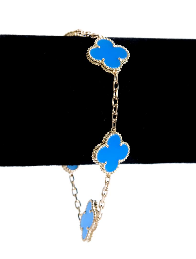 Attr. VCA 18k YG & Blue Agate 5 Motif Bracelet (1 of 5)