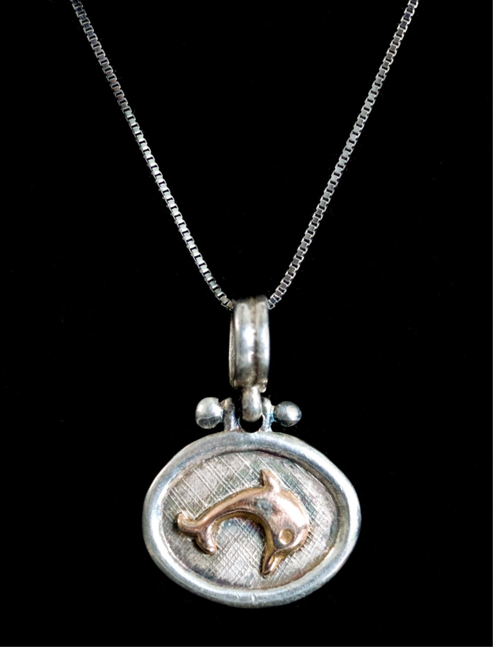 18K YG & 950 Silver Dolphin Pendant Necklace (1 of 7)