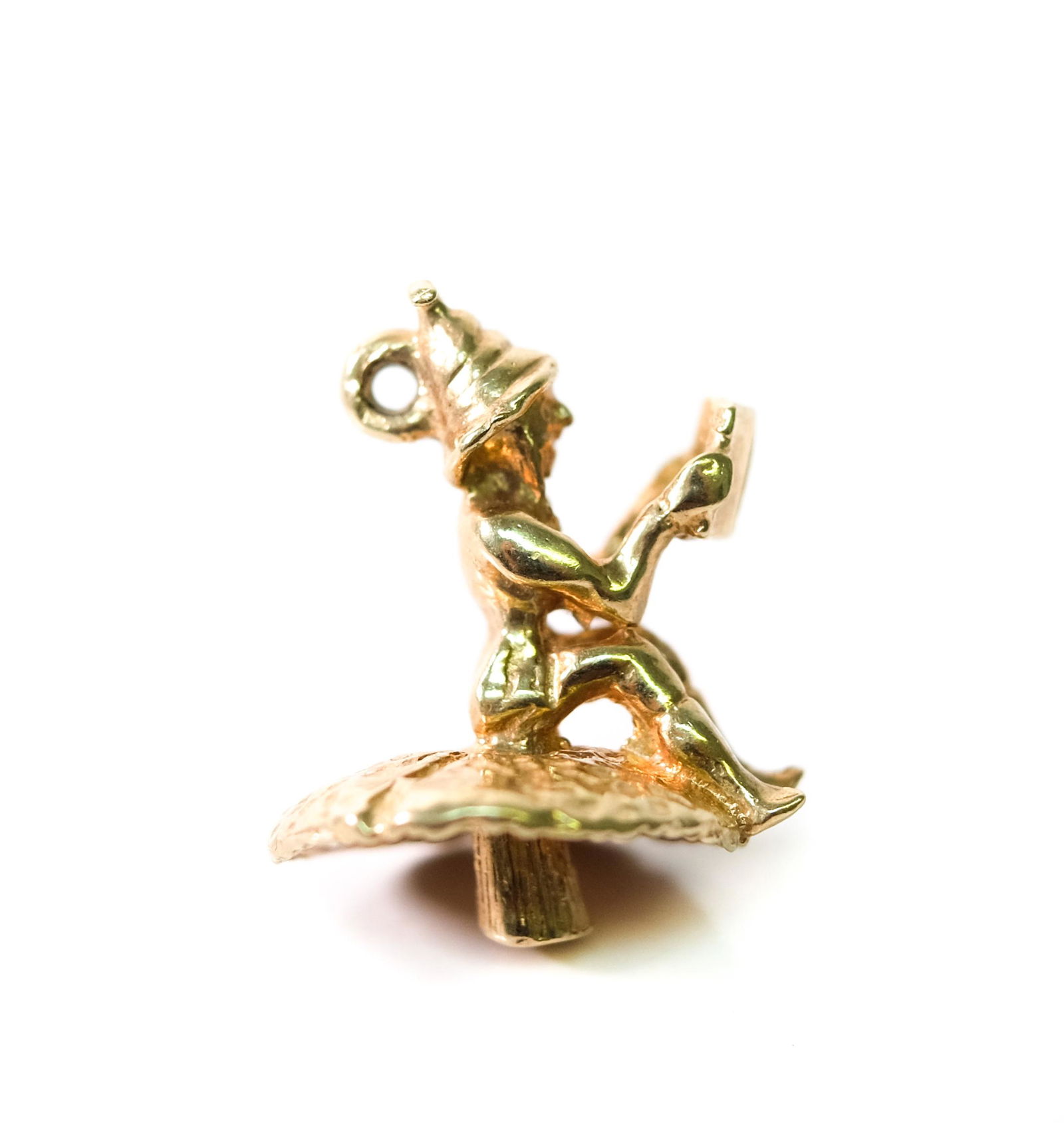 Vintage 9k YG Elf on Toadstool Pendant or Charm (1 of 4)