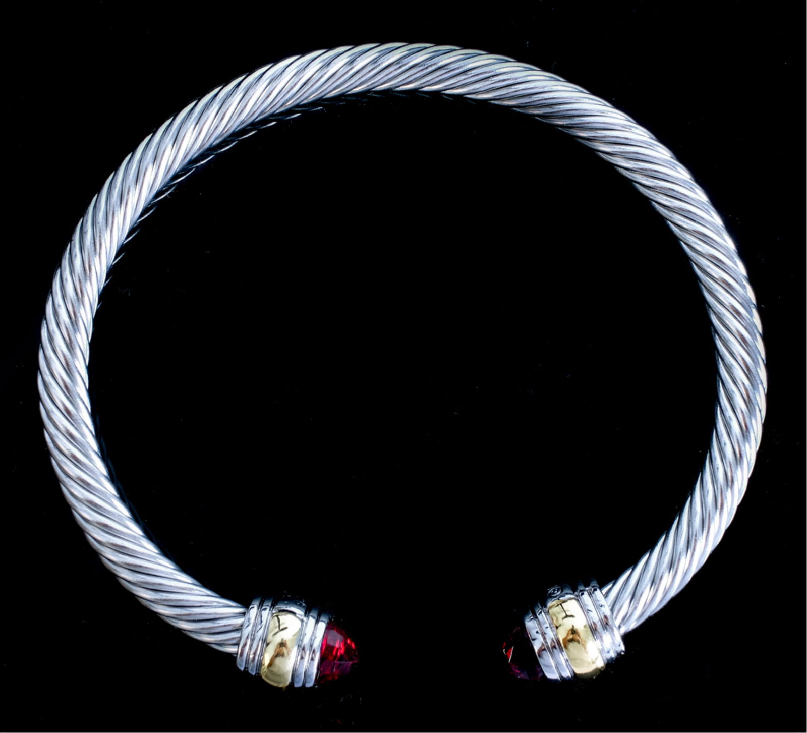 David Yurman 14k 925 Garnet Cable Cuff Bracelet (1 of 5)