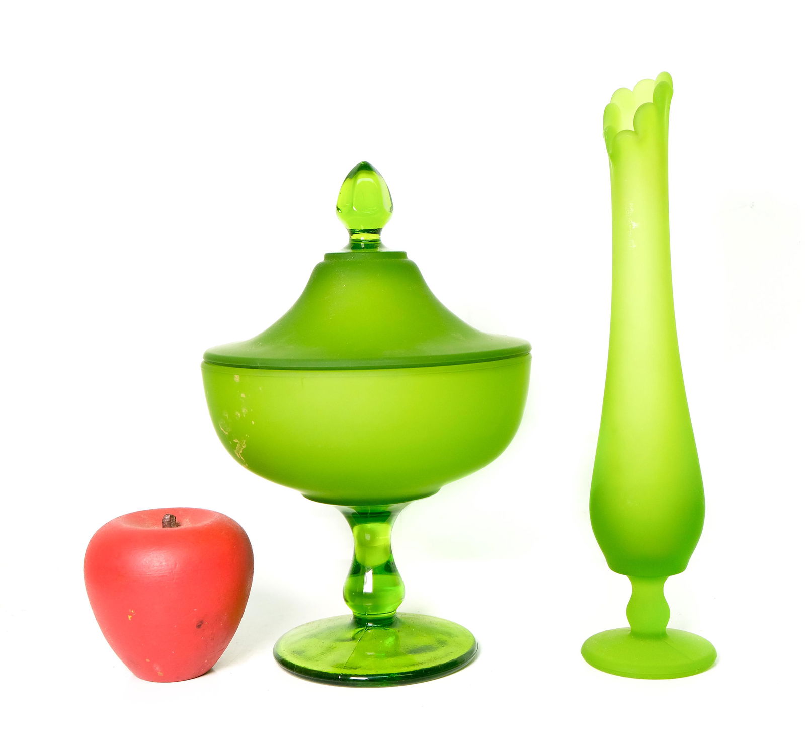 Two Pcs Vintage Green Glass Vase & Candy Jar (1 of 10)