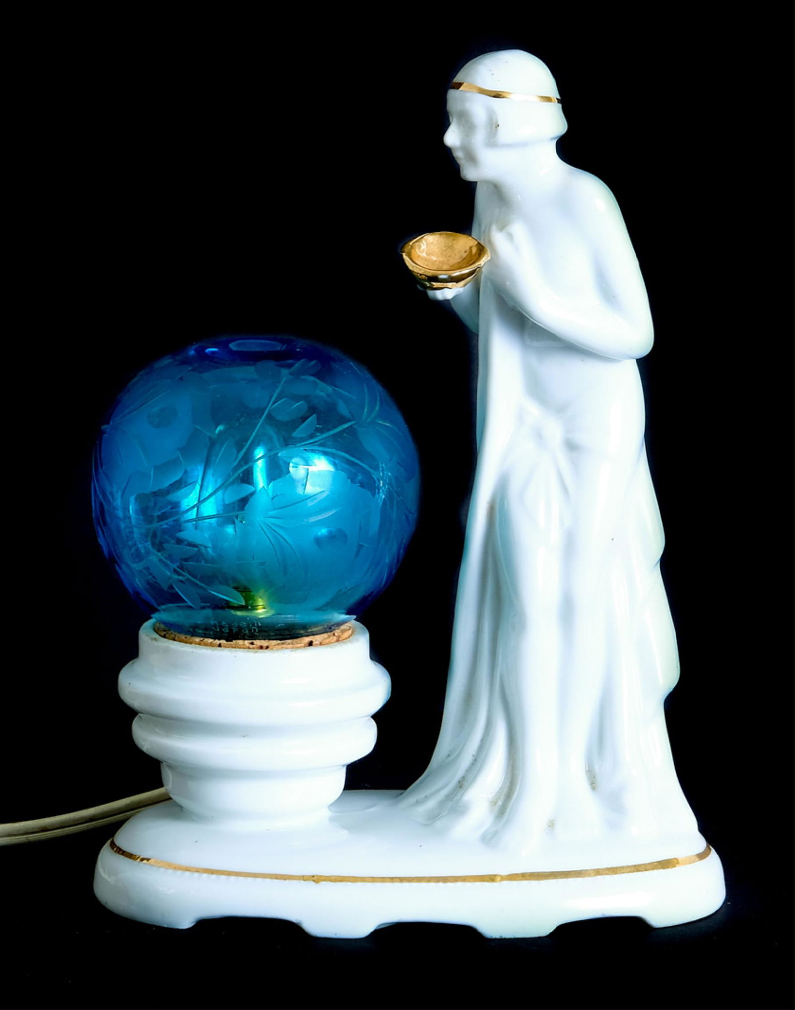 Art Deco Style Porcelain & Glass Figural Lamp (1 of 6)