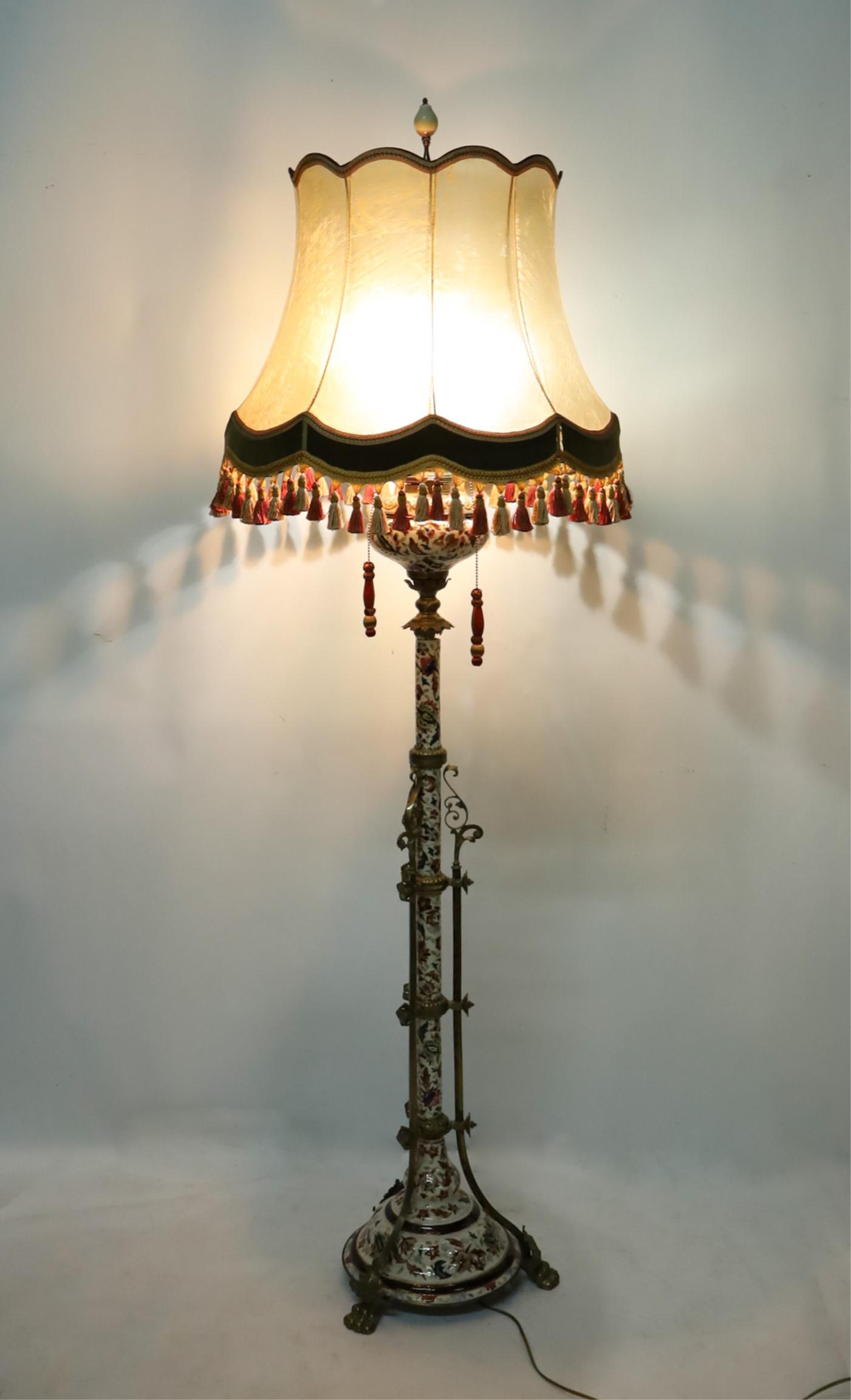 ATTR. ZSOLNAY PECS PORCELAIN GILT METAL FLOOR LAMP (1 of 14)