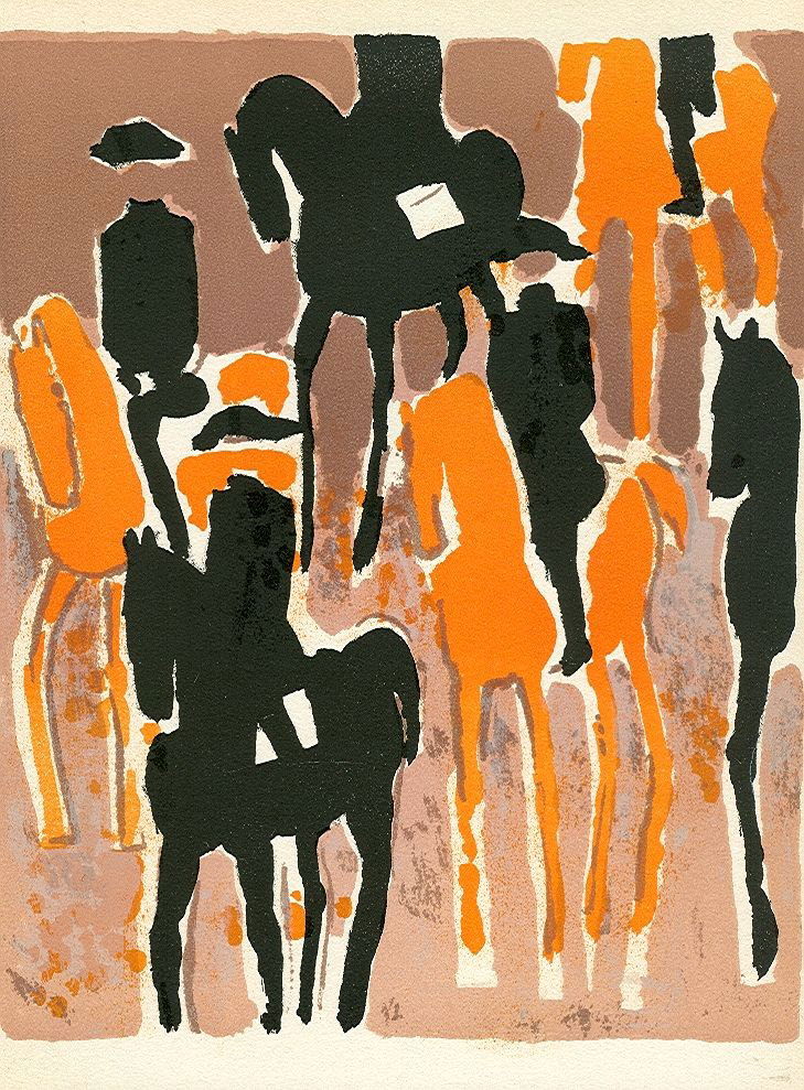 Andre Brasilier original lithograph "Le Cadre noir: Medium: original lithograph. Printed in Paris in 1964 by Mourlot FrÃ¨res and issued in a limited edition of 2000 on Arches wove paper. Sheet size: 10 x 7 1/2 inches (255 x 185 mm). Not signed. This