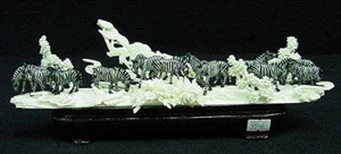 Bone Zebras Jungle: This Beautiful Artwork Is Made From Bones. Zebras Are Carved In An Africa Jungle. It Is Hand Carved From Natural High Quality Bones. It Is Not Bone Powder, Resin Or Mouded. Very Detailed Carving.