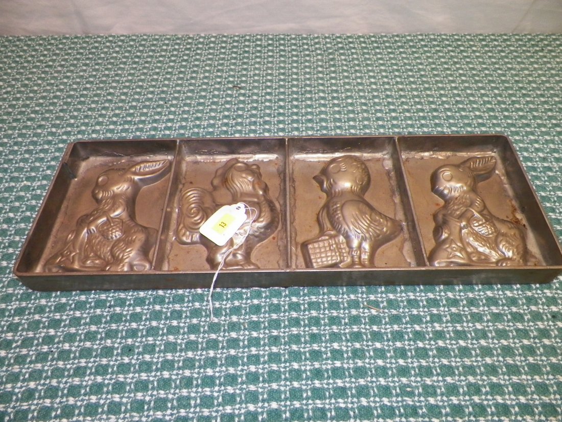 Early 1930s-1940s German Metal Chocolate Candy Mold-4: 6" x 17" x 1", No Rust