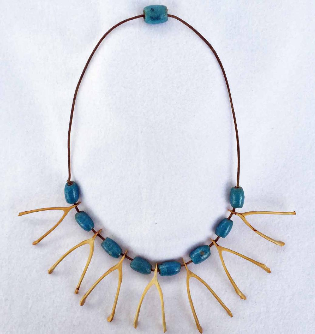 Native American Wishbone And Blue Bead Necklace (1 of 2)