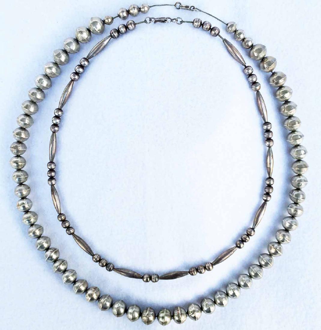 (2) Native American Sterling Silver Beaded Necklaces (1 of 2)