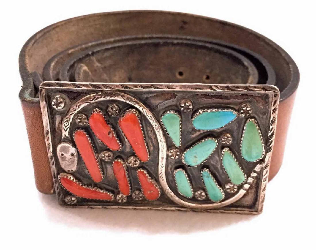 Native American Sterling Silver Belt Buckle And Belt (1 of 2)
