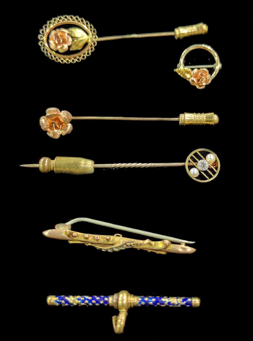 (5) Gold Pins and (1) Gold and Enamel Bracelet Catch (1 of 1)