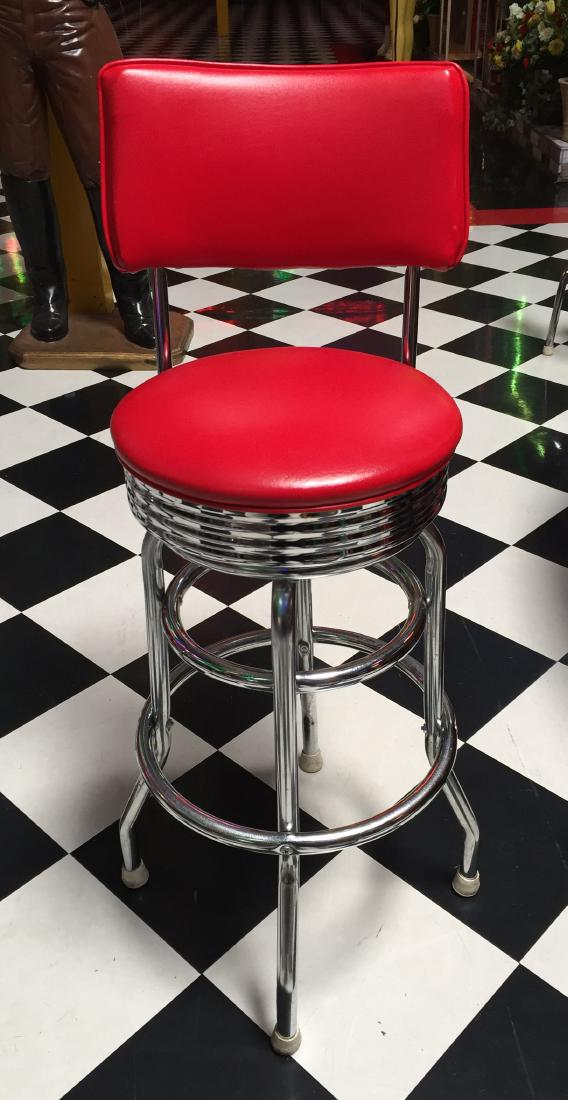 (6) Chrome and Red Vinyl Barstools (1 of 2)