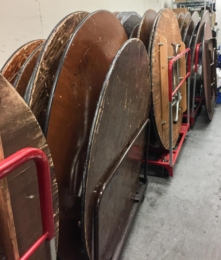 Circular Folding Tables with Rack of Linens (1 of 1)