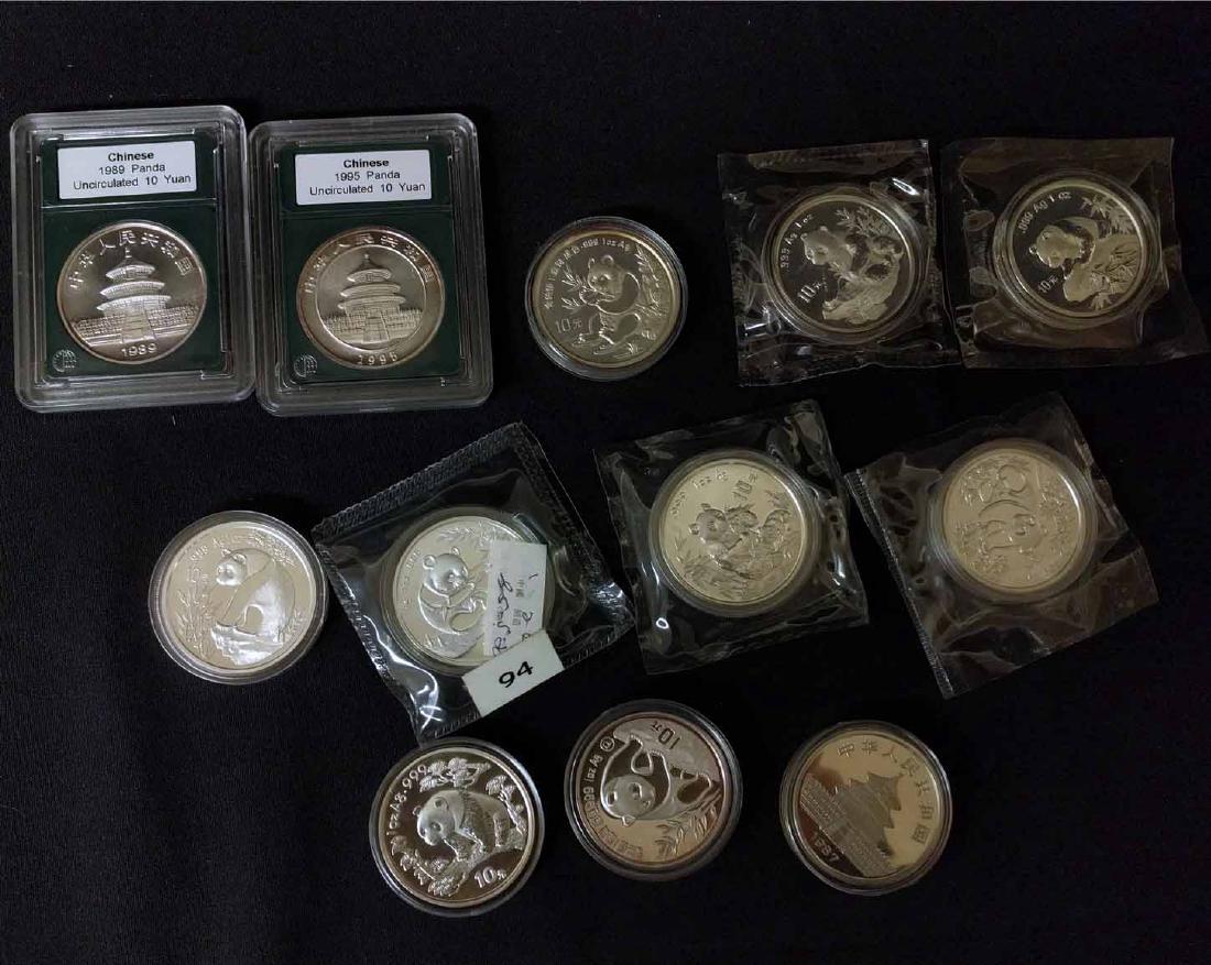 (12) Silver Chinese 10 Yuan Panda and 1 oz Coins (1 of 1)