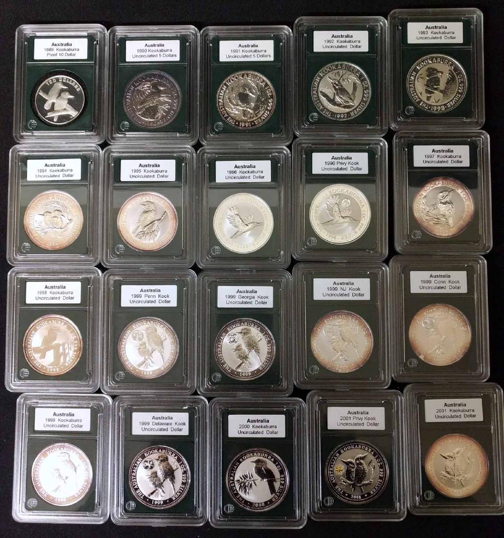(20) Australian Kookaburra Silver Proof Coins and $10 (1 of 1)