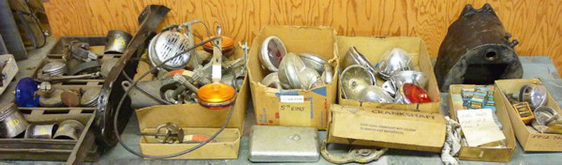 Harley Davidson Motorcycle Parts: (3) Shelves of Harley Davidson parts. Including: Pistons, lights and misc.