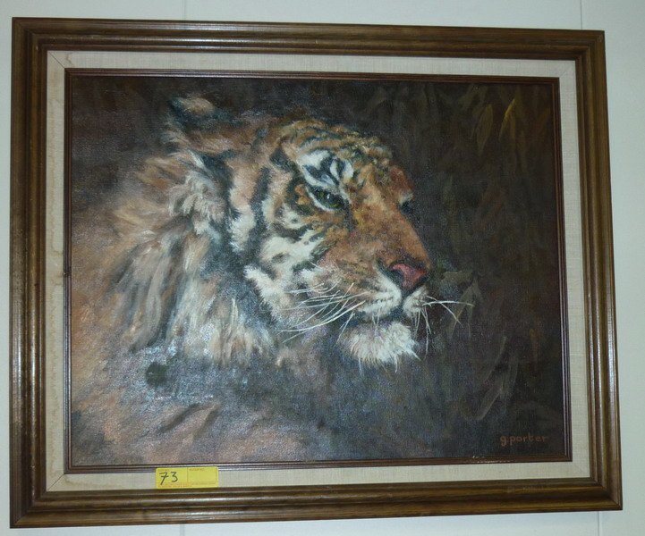 G. Porter Oil Painting: Image size: 22" x 28", Medium: Oil on canvas, Artist: G. Porter, Subject: Tiger
