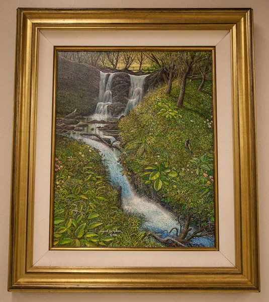 Robert Lyn Nelson Original Oil Painting: Image size: 24" x 30", Medium: Oil on canvas, Title: The Spirit of Mamo, Hana, Maui, Date: 1985, Subject: River and waterfall landscape. Robert Lynn Nelson was Born in 1955 - In 1979, Artist Robert Ly