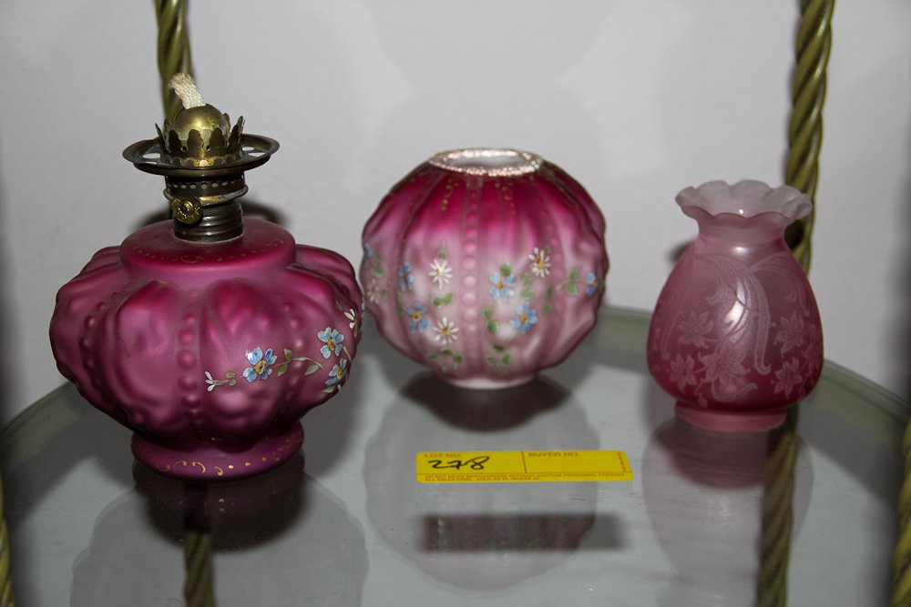 Collection of 19th Century Miniature Red Glass: (Lot) Including: Gone with the Wind hurricane shade. Shipping: USPS or Fedex. $40.00. We will ship internationally for the actual shipping cost.