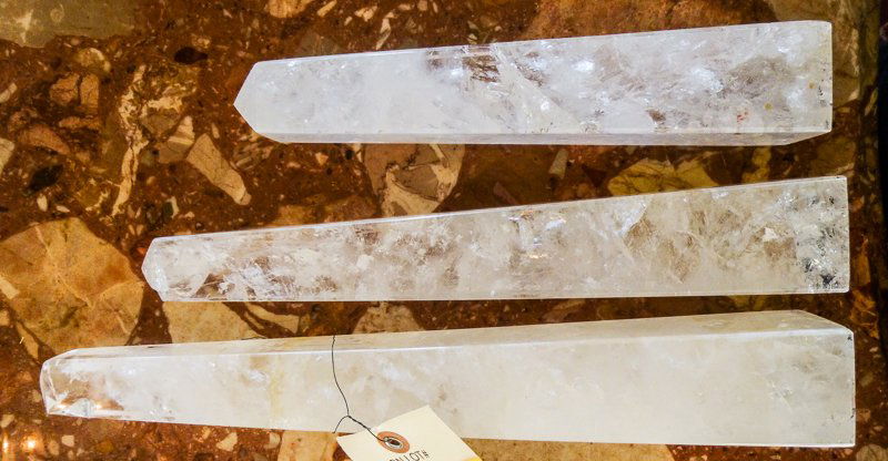 Crystal Obelisks: Crystal Obelisks - (3) Total. Clear quartz crystal. Largest: 14"h, medium: 11 1/2"h and smallest: 10"h. Shipping Price: $35