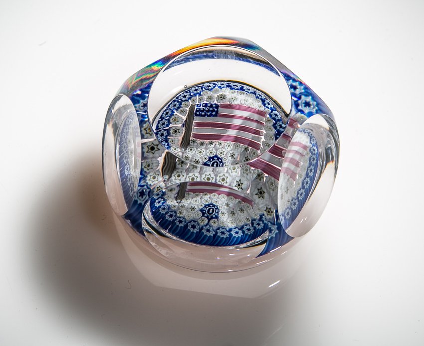 Whitefriars 1976 American Flag Paperweight.: A limited edition weight to commemorate 200 years of American Indepence. Designed by, Geoffrey Baxter. 3 1/2" wide.